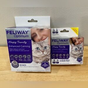 Feliway Optimum Happy Family diffuser kit with 3 refills new sealed for cats